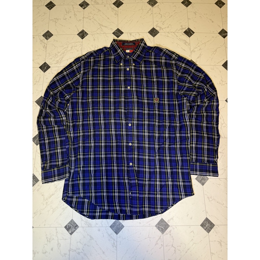 Tommy Hilfiger Plaid Button Down Shirt Blue Yellow Men's‎ XL